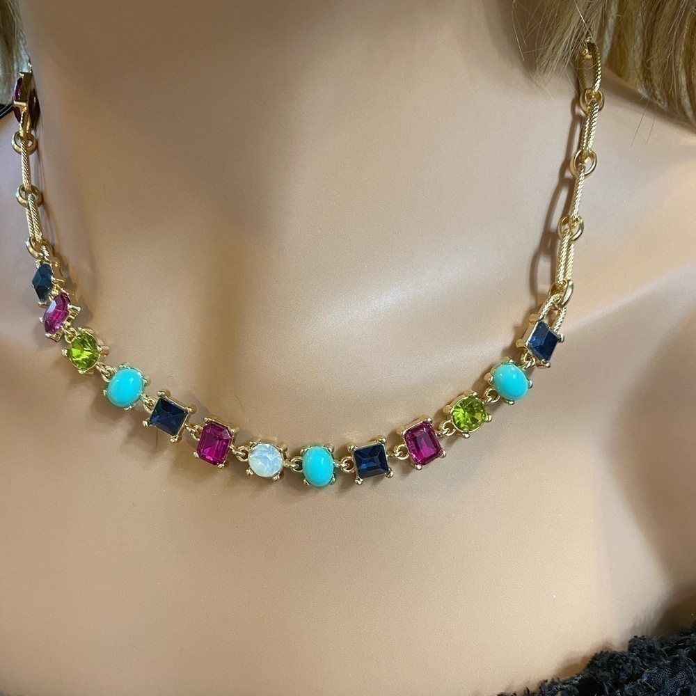 Graziano Signed RJ Multi Colored Lucite Rhinestone Chain Link Necklace FIRM - Picture 4 of 11